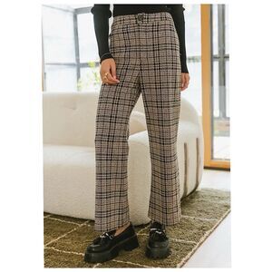 Bohme Wide Leg Knit Ankle Pants Womens Sz L Plaid Multicolor Stretch Trousers